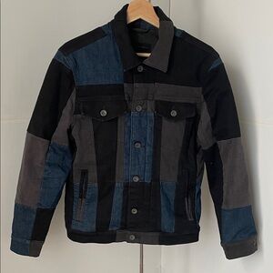 Men’s John Varvatos Black and Blue Colorblock Denim Jacket. Size Small